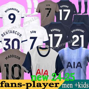 24 25 Maddison Son Soccer Maglie da calcio Fan Player Versione 2024 2025 Kulusevski Richarlison Kulusevski Romero Veliz Van de Ven Bissouma Men Kids Set Shirt Kit Football Kit