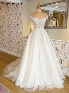 Princess Wedding Dresses Lace Appliques Beach Bridal Gowns Off The Shoulder Boho Country Wedding Gown Open Back