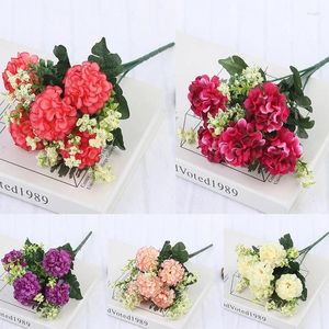 Decorative Flowers Artificial Retro Silk Rose Bouquet Hydrangea Peony Vintage Bride Holding Fake Plants Home Wedding Decoration Accessories