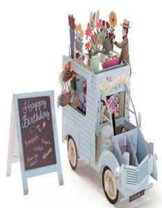 Födelsedagskort Laser skärande kuvert vykort 3D -pop -up färgglada blommorbilar gratulationskort ihåligt snidat handgjorda kirigami gåvor3636690