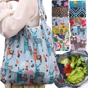 Foldable Shopping Bag Reusable Travel Grocery EcoFriendly Cute Animal Plant Printing Portable Supermarket 240430