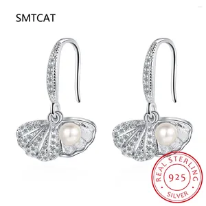 Orecchini a pennaglie 925 Sterling Silver Romantic Romantico Shell Sintetico Drop di perle per donne Billeria Boemia alla moda