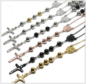Chains 4/6/8mm Fashion Rosary Bead Chain Pendant Necklace Stainless Steel Silver/Gold/Black Color Mens Womens Jewelry GiftChains6948338