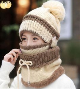 Cappuccio e maschera di berretto invernale sugry set da 3 pezzi da 3 pezzi Cabpe in maglia calda per donne Y2001029882731