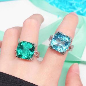 Cluster Rings 8 S Blue Green Crystal Opaz Emerald Gemstones Diamonds For Women 18K White Gold 925 Silver Color Jewelry Bijoux Gift