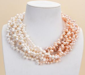 Guaiguai Biżuteria 7 Strands Topdled White Rice Pearl Naszyjnik dla kobiet Real Gems Stone Lady Fashion Jewellery8636066