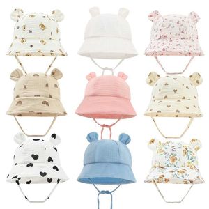 Caps Hats Muslin Baby Hat Hat Summer Recém-nascidos Acessórios de algodão Baby Cap para meninas Chapéus de balde infantil para criança Protection 3-12m