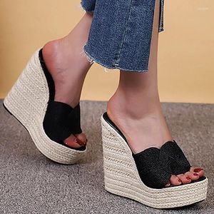 Slippers LIHUAMAO Women High Heel Slipper Wedges Espadrilles Platform Casual Outdoor Comfortable Pumps Shoes Rope Outsole