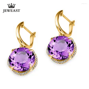 Dangle Earrings MAQ Natural Amethyst 18K Pure Gold Earring Real AU 750 Solid Diamond Trendy Fine Jewelry Sell 2024