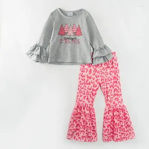 Giyim Setleri Girlymax Bebek Kızlar Leopar Baskı Çan Alt Noel Ağacı Kıyafet Parlayan Pantolon Set Pamuk Çocuklar
