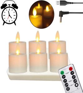 USB -uppladdningsbart LED -batteridrivna te -lampor med avlägsna realistiska och ljusa flimrande flamelösa tealight med rörlig wick H8982856