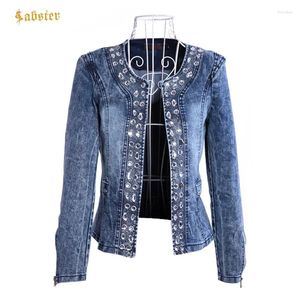 Frauenjacken 2024 Ankunft Frühling Antumn Denim Vintage Diamonds Casual Coat Jacke für Oberbekleidung Jeans weiblich 4