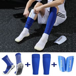 En inställd höjd Elasticitet Soccer Shin Guard ärmar Vuxna fotbollsplattor Trusox Anti-halkstrumpor Leging täcker sportskyddsutrustning 240422