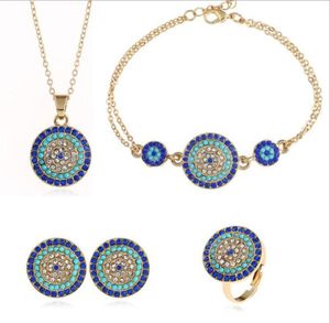 Summer Statement Turkey Blue Eyes Jewelry Set Necklace Earrings Stud Ring Bracelet Bohemian Vintage Jewelry Sets For Women82777893859357