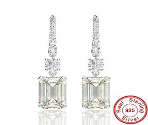 Emerald Cut 4CT Moissanite Diamond Earrings 100 Real 925 Sterling Silver Party Wedding Drop Dangle Earrings for Women Jewelry8504562