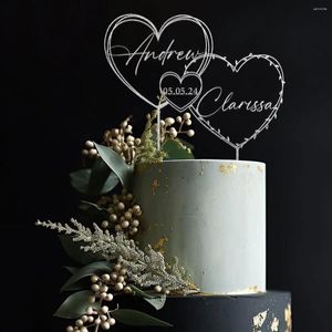 Forniture per feste Topper per torta d'oro con cuori per la data del matrimonio Nome personalizzato e anniversario