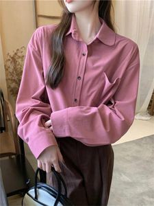 Bluzki damskie Obce Kitty Chic Corduroy koszule Kobiety codzienne noszenie noszenia zima codziennie minimalistyczny pełny rękaw elegancki biuro lady High Street