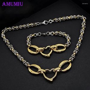 Серьги ожерелья устанавливают Amumiu Shape Heart Shape Gold Color Bracelets устанавливает женские ювелирные изделия JS163