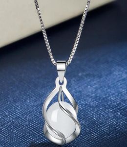 Pendant Necklaces Silver Woman Fashion Jewelry High Quality Round Opal Agate Drop Necklace Length 45CM4666379