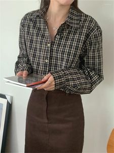 Kadın Bluzları Uzaylı Kitty M-L Kadın Şık Ekose Gömlekler Günlük Tüm Maç Vintage Sıradan Ofis Lady 2024 Moda Gevşek İş Giyim Bahar