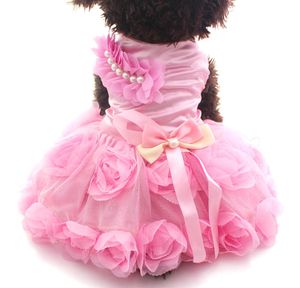 Liten hund katt prinsessan klänning skjorta rosettebow design valp klänningar kjol springerummer outfit kläder kläder 2 färger 6 storlekar3823022