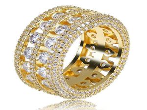 Men039s Masowe miedziane złoty kolor platowany pierścień wyolbrzymiowy Wysokiej jakości mrożony CZ Stone Tennis Pierścień Biżuteria 7585932
