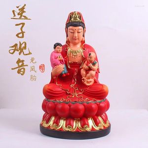 Dekorativa figurer Buddha Children-Sender Red Clothing Boy-Girl Twins Lotus Base Harts Home Avalokitesvara Ornament Guanyin Bodhisattva