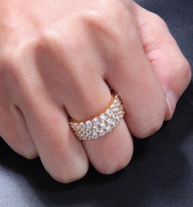 New Hip Hop Bling Men Rings Womens Jewelry Rings Gold Silver Três fila de zircão de diamante noivado Iced Out Rings4197128