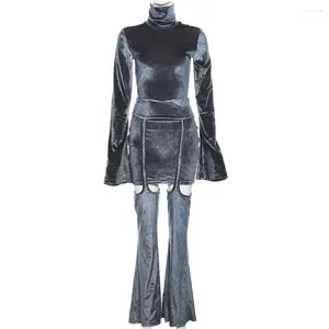 Vestidos casuais 2024 Vestido de outono para mulher de alta qualidade Velvet Turtleneck de manga comprida Rua Y2K boate mini com meia de legging