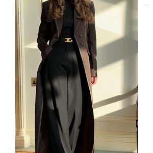 メンズスーツ2024高品質の茶色のノッチラペルエレガントな女性シングル胸肉デザイナーロングブレザー1ピース豪華な女性服セット