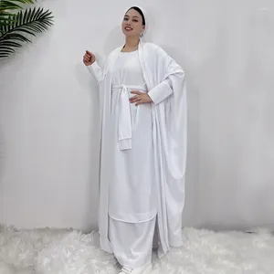 Ethnic Clothing Ramadan Eid Djellaba Suits Abaya Dubai Two Pieces Thicker Muslim Sets Dress Turkey Islam Abayas With Belt