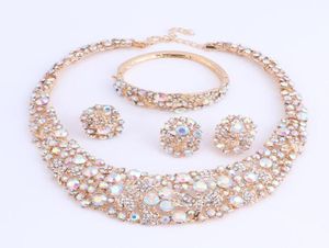 Women AB Color Crystal Jewelry Sets With Necklace Earrings Bracelet Ring Statement Necklaces Boho Trendy Wedding for Party Direct 5230399