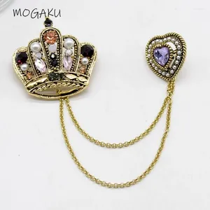 Spille Mogaku Purple Crystal Heart retrò Stume unisex perni da bavaglio uomo Uno di strass verde Crown Women Accessori vintage