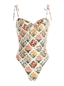 Women's Swimwear Floral Prints One Piece Swimsuits & Coverups Fashion Hanging Strap Style Beach Exit Sexy Beachwear 2024