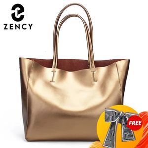 Zency Luxury Gold Womens Shoulder Bag 100% Genuine Leather Large Capacity Handbag Elegant Womens Messenger Crossover Fashion 240425