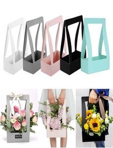 Bärbar vikbar blommor Box Watertproof Paper Packing Bag Florist Fresh Flower Carrier Bag Handmade Bouquet Basket Wedding Present Y03707588