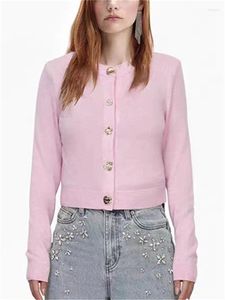 Женские трикотажные женщины изящный кнопка Slim Cardigan Spring 2024 Solid Color Ladies O-образное с длинным рукавом Элегантный односпательный свитер