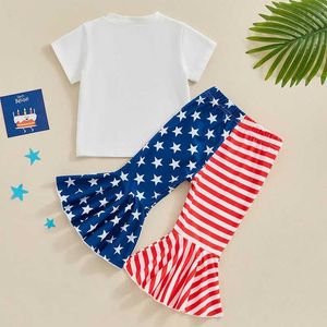 Clothing Sets Independence Day Outfits Summer Kid Clothes Girls Letter Print T-Shirts and Stripe Stars Print Flare Pants Sets Outfit