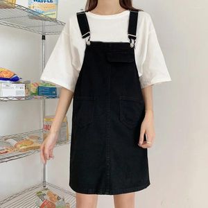 Casual Dresses Summer Women Denim Dress Sundress Large Size Loose Sleeveless White Overalls Female Adjustable Strap Black Short