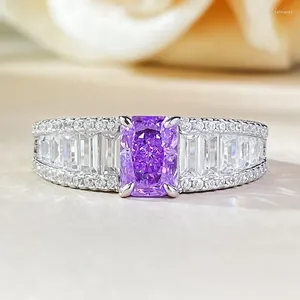 Cluster Rings Live Streaming 925 Silver High Carbon Diamond Ancestor Lavender Purple 5 7 Radian Cut European And American Ring