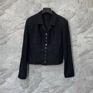 Women's Jackets 2024 Women Fashion High Quality Long Sleeve Lapel Shoulder Pads Thin Breasted Linen Short Top Jacket 0227