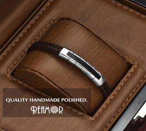 Luxo de luxo novo aço inoxidável Bracelets de conector de couro embutido