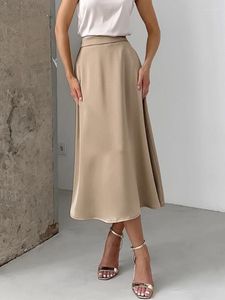 Röcke Frauen mit hoher Taille Rock Elastic Taille Seide Satin A-Line Elegant Summer Pink Midi Bleistift 2024