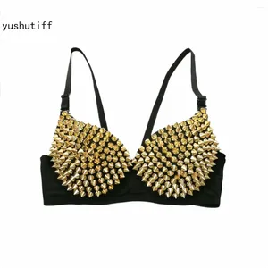 Women's Tanks Rivet Women Crop Top Sexy Nightclub Studded Corset Bra Party Spaghetti Strap Fashion Coquette Clothing Rave Festival Bustier