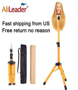 Alileader Golden Color Алюминиевый сплав сплав Mannequin Training Head Head Header Регулируемый штатив -парик