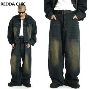 Reddachic Big Size Green Wash Men Skatista Baggy Jeans Ajusta Ajuste Girada dos anos 90s Vintage Y2K calças largas Hip Hop Work Work Casual Wear 240423