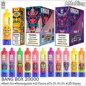 Authentic Bang Box 20000 Puffs Einwegpuff 20k E Zigaretten Vape Bar Smart Screen wiederaufladbar 850 mAh Akku 26ml Vorgefüllte Pods Carks VAPER