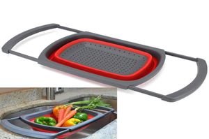 1pcs Home Kitchen Silicone Folding Retractable Fruit Vegetable Drain Basket Fruit Vegetable Tools Supplies Accessories Supply1292167
