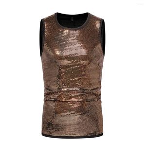 Men's Tank Tops Parklees Shiny Sequins Sleeveless Vest Summer Fashion Night Club Tees For Men Stylish Beach Seaside T Shirts Male XXL