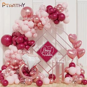 Party Decoration 115pcs Rose Gold Ring Foil Balloons Wedding Valentines Day Decorations Pink Garland Arch Latex Kit Anniversary Supplies